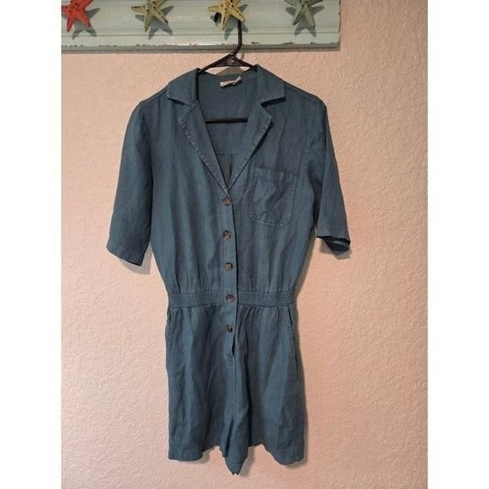 Faherty Teal Linen Blend Romper